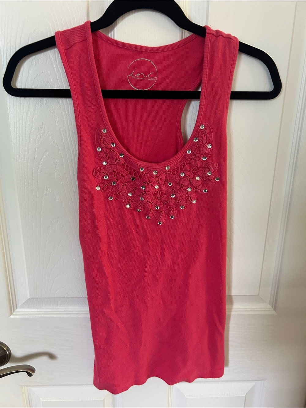 INC International Concepts Coral Pink Embellished Tank